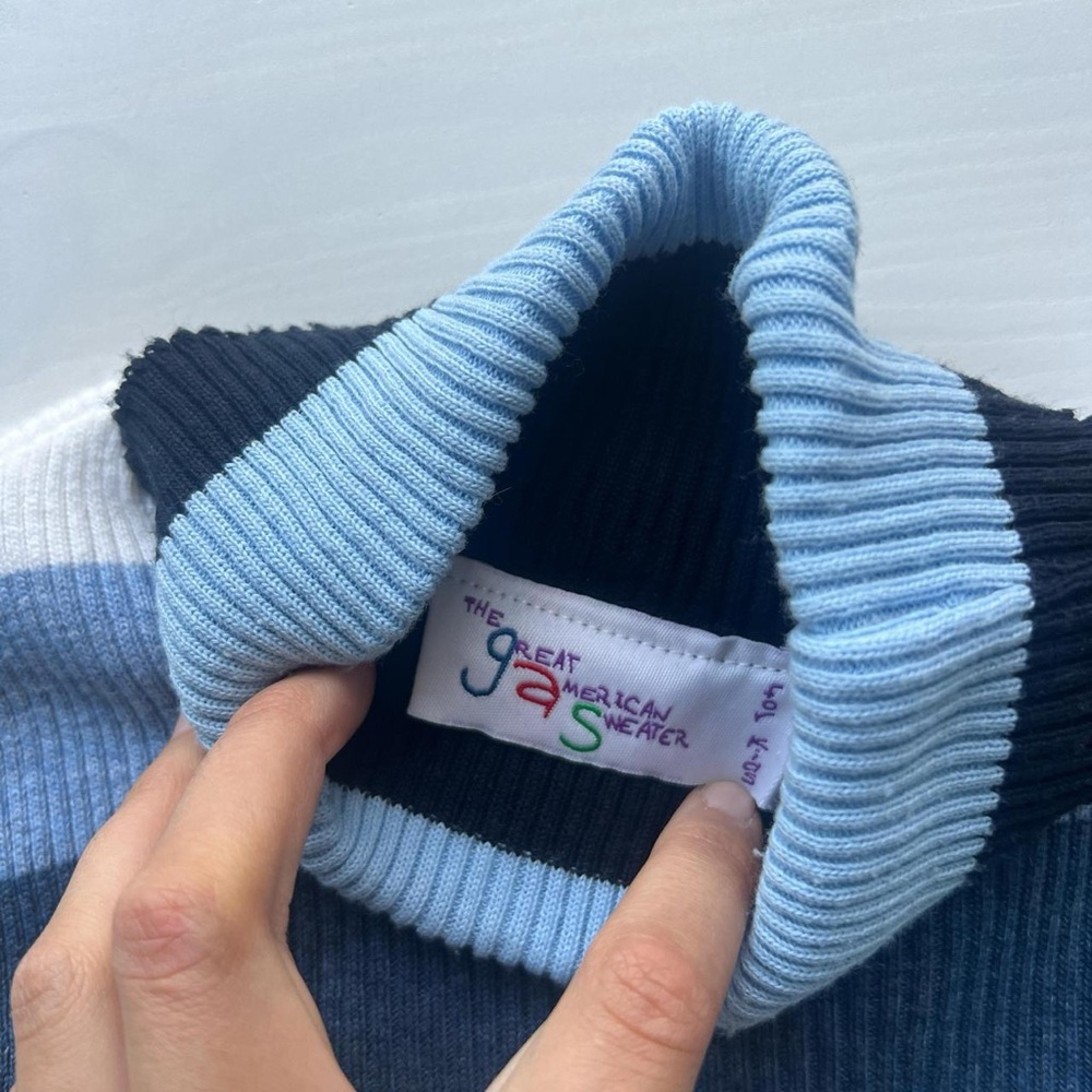 Vintage striped blue, white, and black turtle neck sweater vest top - Picture 4 of 5